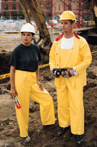 Wet Wear® 600; Yellow PVC, jacket — velvet collar; Size M