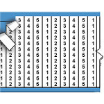 image of Consecutive Numbers Repeated Wire Marker Card (B-500; Black on White; 1-5; 1.50" (38 mm); Matte Repositionable Vinyl Cloth)