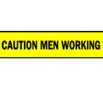 image of Reinforced Barricade Tape (Black on Yellow; English; CAUTION MEN WORKING; 3" W x 500' L)