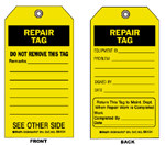 image of Accident Prevention Tags (B-853; Black on Yellow; REPAIR TAG; 100 String fasteners)