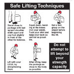 image of Safe Lifting Techniques Labels (Black/Red on White; 10" H x 10" W)