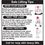 image of Safe Lifting Tips Labels (Black/Red on White; 10" H x 10" W)