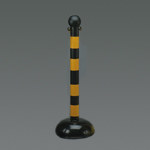 image of Bradylink® Non-Reflective Striped Warning Posts - Large (Black and Yellow; Polyethylene Base and Top, Polystyrene Post)