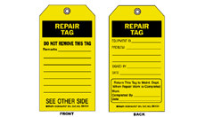 Accident Prevention Tags (B-853; Black on Yellow; REPAIR TAG; 100 String fasteners) main image