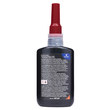 A close view of the back of GorillaPro AT160 red long thread high strength threadlocker's bottle with the label visible. (Product image)