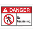 Picture of Brady B-302 Polyester Rectangle White English No Trespassing Sign part number 144687 (Main product image)