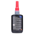 A close view of the back of GorillaPro AT150 red high strength threadlocker's bottle with the label visible. (Product image)