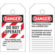 Picture of Brady RipTag Black / Red on White Self-Laminating Polyester 150501 Lockout / Tagout Tag (Main product image)