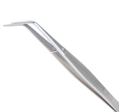 Excelta Three Star Utility Tweezers - Angled Broad Tip - 0.04 in Tip Width - 5 1/2 in Length - 0.02 in Thick - 22