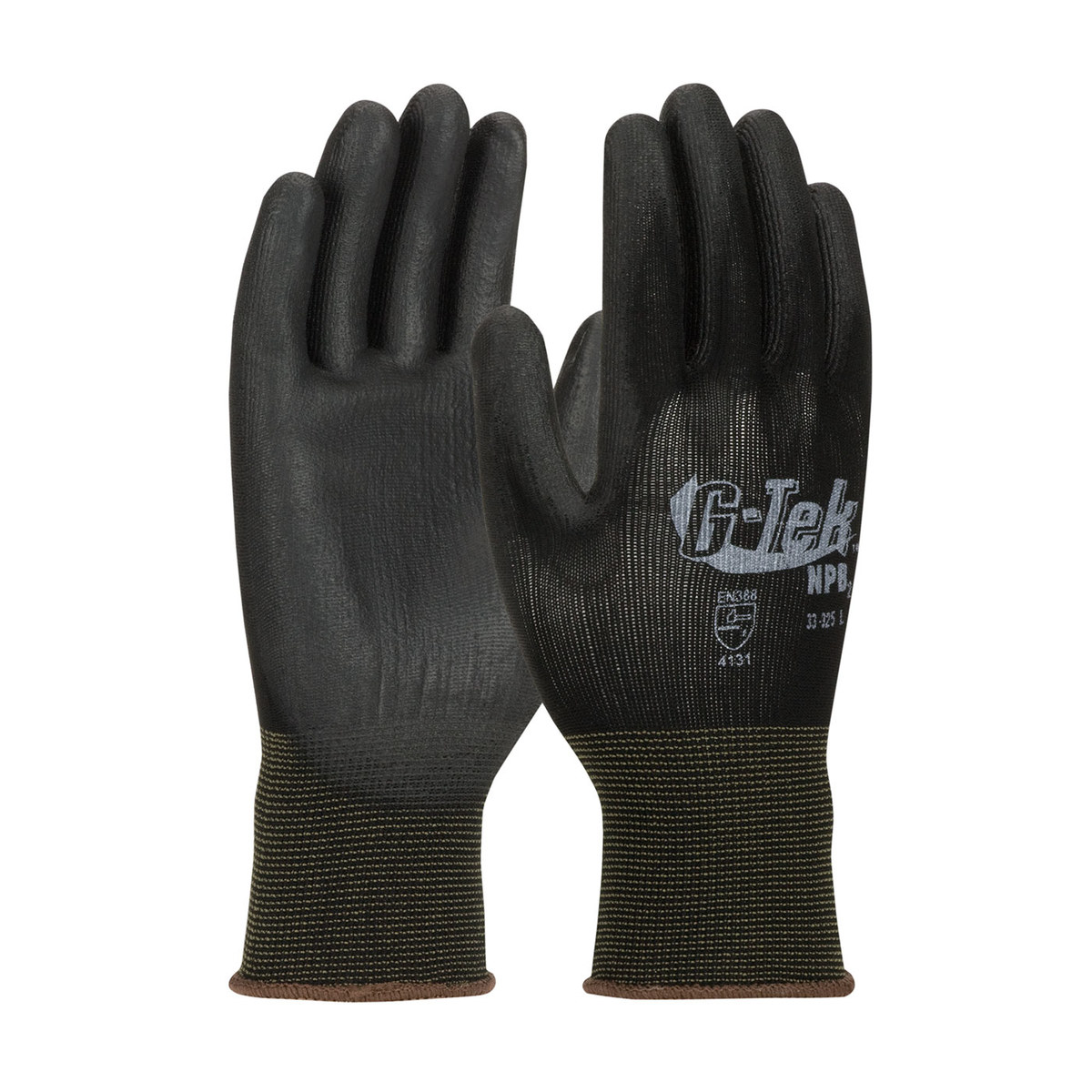 PIP G-Tek GP 33-325 Black Small Nylon Work Gloves - EN 388 1 Cut Resistance - Polyurethane Fingers Coating - 8.5 in Length - 33-325/S