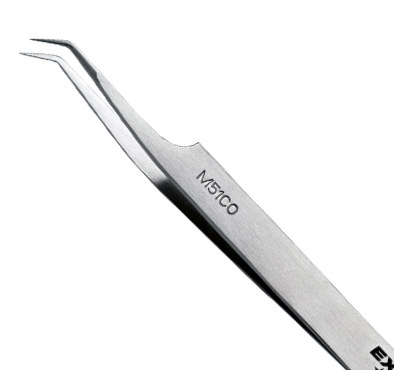Excelta Five Star Utility Tweezers - Angled Very Fine Point Tip - 0.002 in Tip Width - 3 1/8 in Length - 0.001 in Thick - M-51-CO