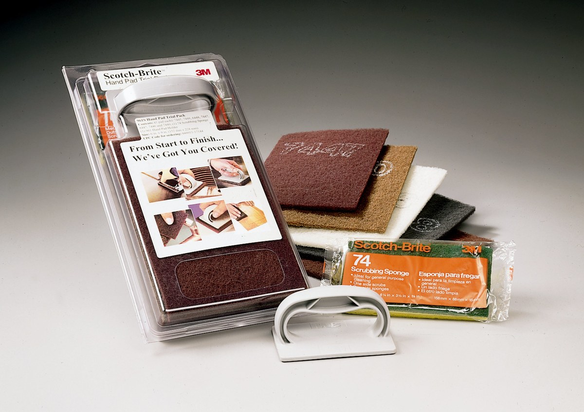 3M Scotch-Brite 961S Non-Woven Hand Pad Set - Hook & Loop Attachment - Medium, Very Fine, Super Fine, Ultra Fine Grade(s) Included - 6 in Width x 9 in Length - 17144