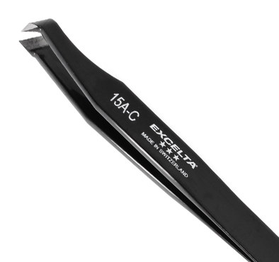 Excelta Three Star Cutting Tweezers - Angulated Transverse Point Tip - 4 1/2 in Length - 15A-C