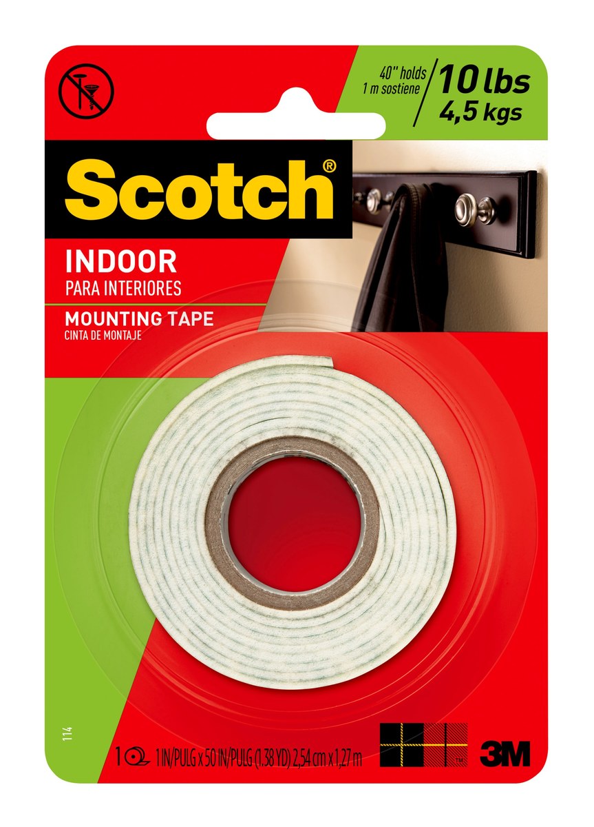 3M Scotch 114 White Indoor Mounting Tape - 1 in Width x 50 in Length - 01339