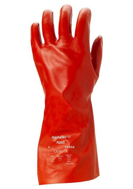 Ansell 15-554 Red 10 Chemical-Resistant Gloves - 14 in Length - Smooth Finish - 214308
