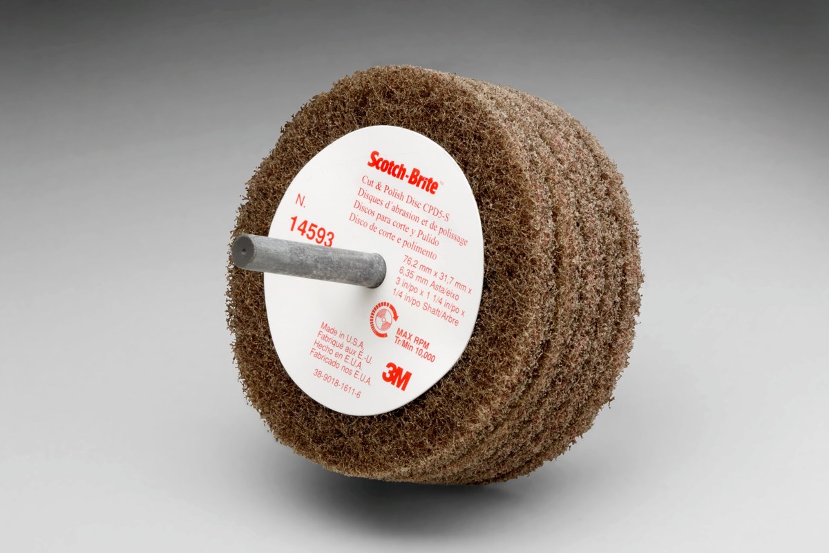 3M Scotch-Brite C5-ZS Non-Woven Aluminum Oxide Deburring Disc - Medium Grade - Shank Attachment - 3 in Diameter - 14593
