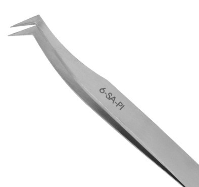 Excelta Two Star Utility Tweezers - Stainless Steel Angled Flat Sharp Point Tip - 4 1/2 in Length - 6-SA-PI