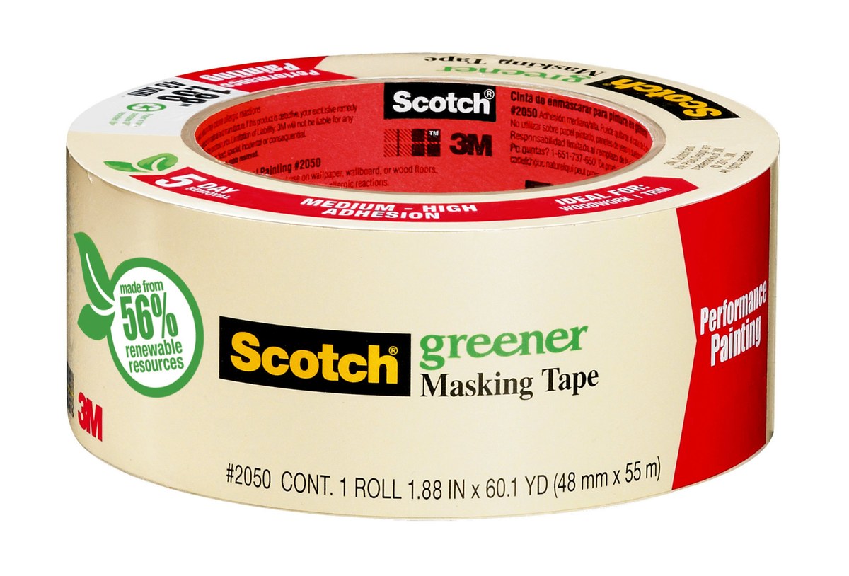 3M Scotch 2050 Greener Tan Masking Tape - 2.82 in Width x 60.1 yd Length