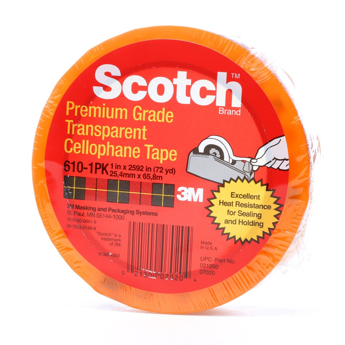 3M Scotch 610 Clear Heat Resistant Box Sealing Tape - 1 in Width x 72 yd Length - 2.3 mil Thick - 07020