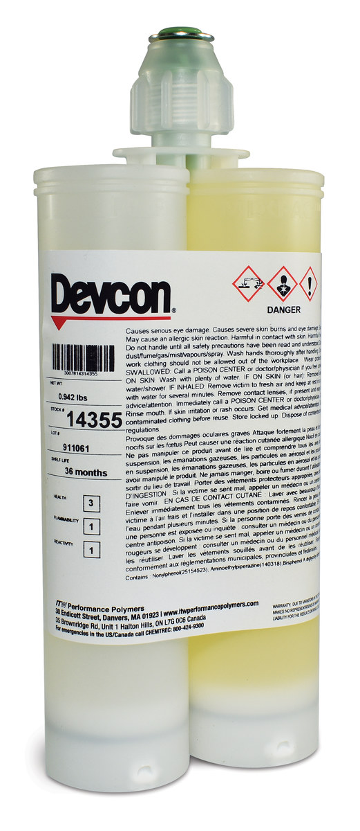 Devcon 2 Ton Clear Two-Part Epoxy Adhesive - Base & Accelerator (B/A) - 400 ml Cartridge - 14355