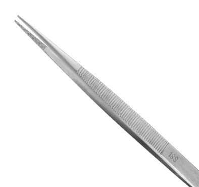 Excelta Three Star Utility Tweezers - Stainless Steel Straight Strong Point Tip - 0.03 in Tip Width - 6 1/2 in Length - 0.03 in Thick - 19-S