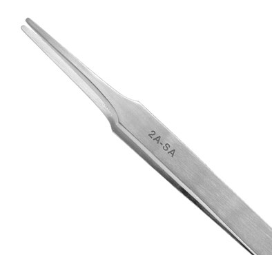 Excelta Three Star Utility Tweezers - Stainless Steel Straight Tapered Flat Point Tip - 0.06 in Tip Width - 4 3/4 in Length - 0.01 in Thick - 2A-SA