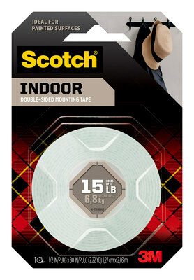 3M Scotch 110DC White Indoor Double Sided Foam Tape - 1/2 in Width x 75 in Length - 01053