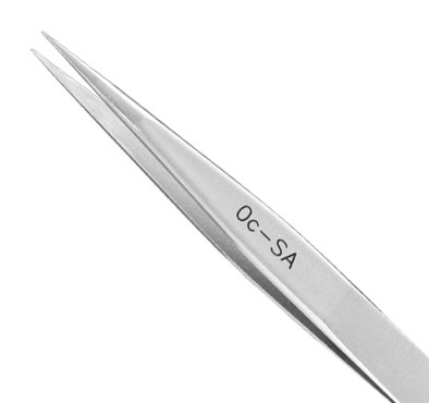 Excelta Three Star Utility Tweezers - Stainless Steel Straight Fine Point Tip - 0.01 in Tip Width - 3 1/2 in Length - 0.01 in Thick - 0C-SA