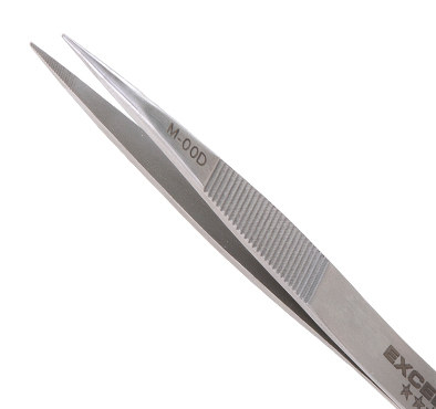Excelta Three Star Utility Tweezers - Straight Medium Point Tip - 0.02 in Tip Width - 3 1/3 in Length - 0.01 in Thick - M-00D