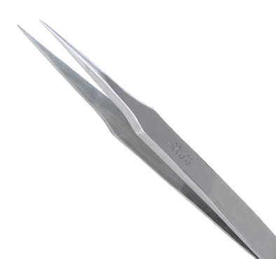 Excelta Three Star Utility Tweezers - Stainless Steel Straight Tapered Ultra Fine Tip - 0.01 in Tip Width - 2 3/4 in Length - 0.01 in Thick - M-5-S