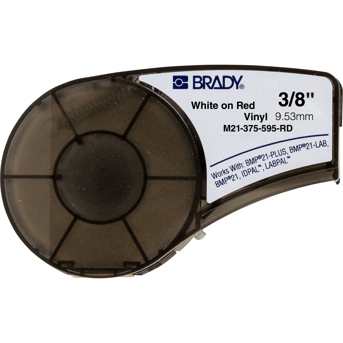 Brady M21-375-595-RD Printer Label Cartridge - 0.375 in x 21 ft - Vinyl - White on Red - B-595 - 96664