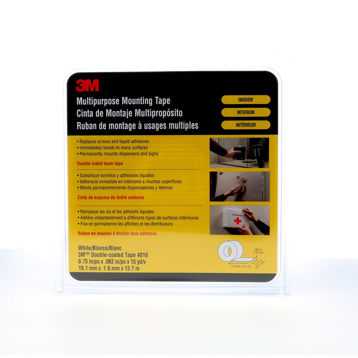 3M 4016 Off-White Double Sided Foam Tape - 3/4 in Width x 15 yd Length - 1/16 in Thick - 25524
