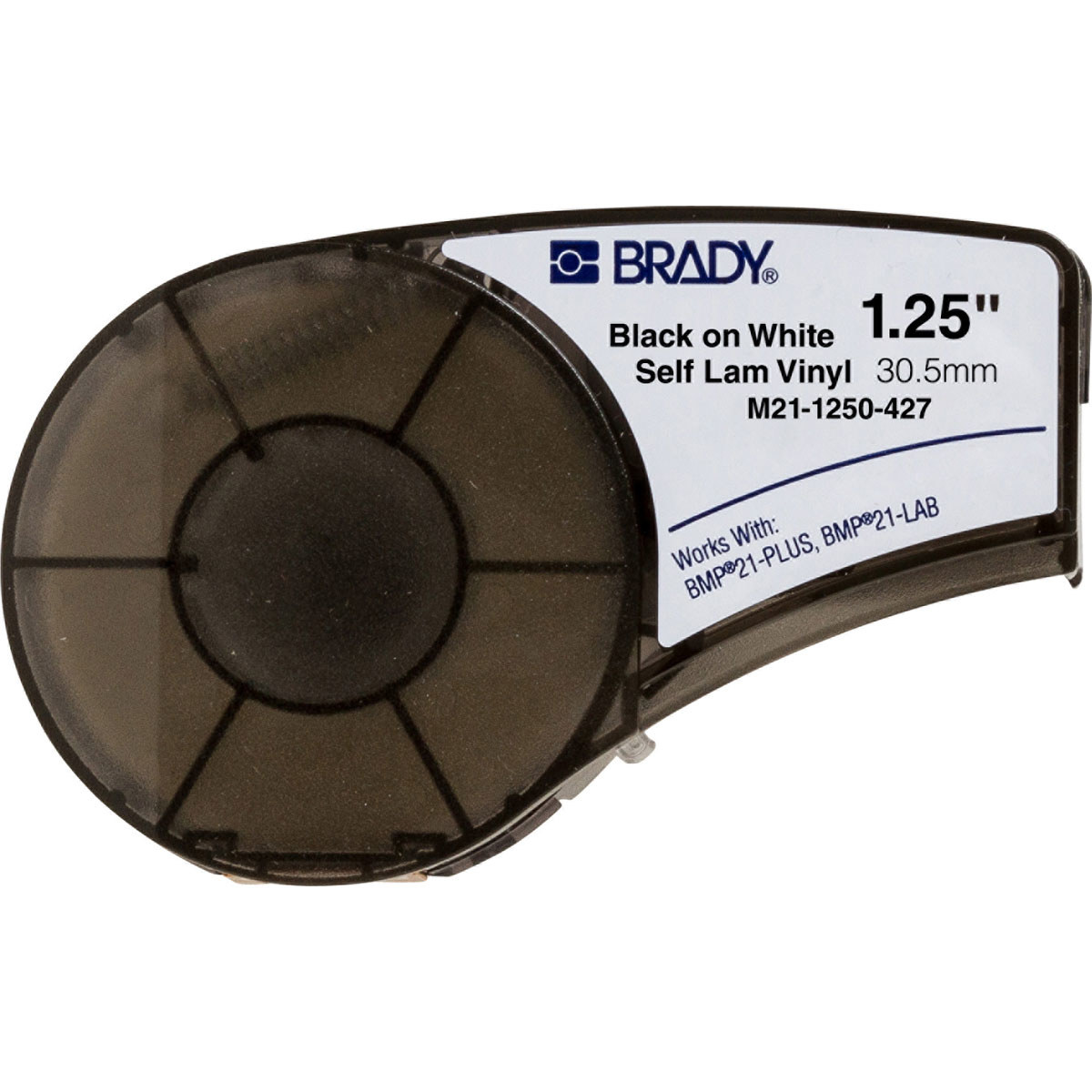 Brady M21-1250-427 Printer Label Cartridge - 1 1/4 in x 14 ft - Vinyl - Black on White - B-427 - 89999