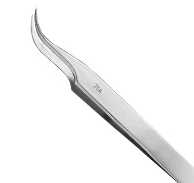 Excelta Three Star Utility Tweezers - Stainless Steel Curved Tapered Very Fine Point Tip - 0.01 in Tip Width - 4 1/2 in Length - 0.01 in Thick - 7-SA