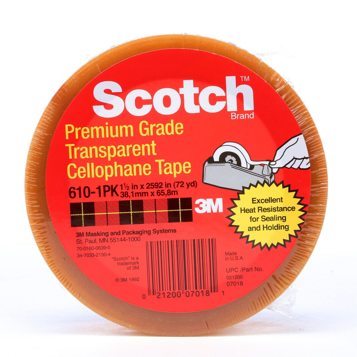 3M Scotch 610 Clear Heat Resistant Box Sealing Tape - 1 1/2 in Width x 72 yd Length - 2.3 mil Thick - 07018