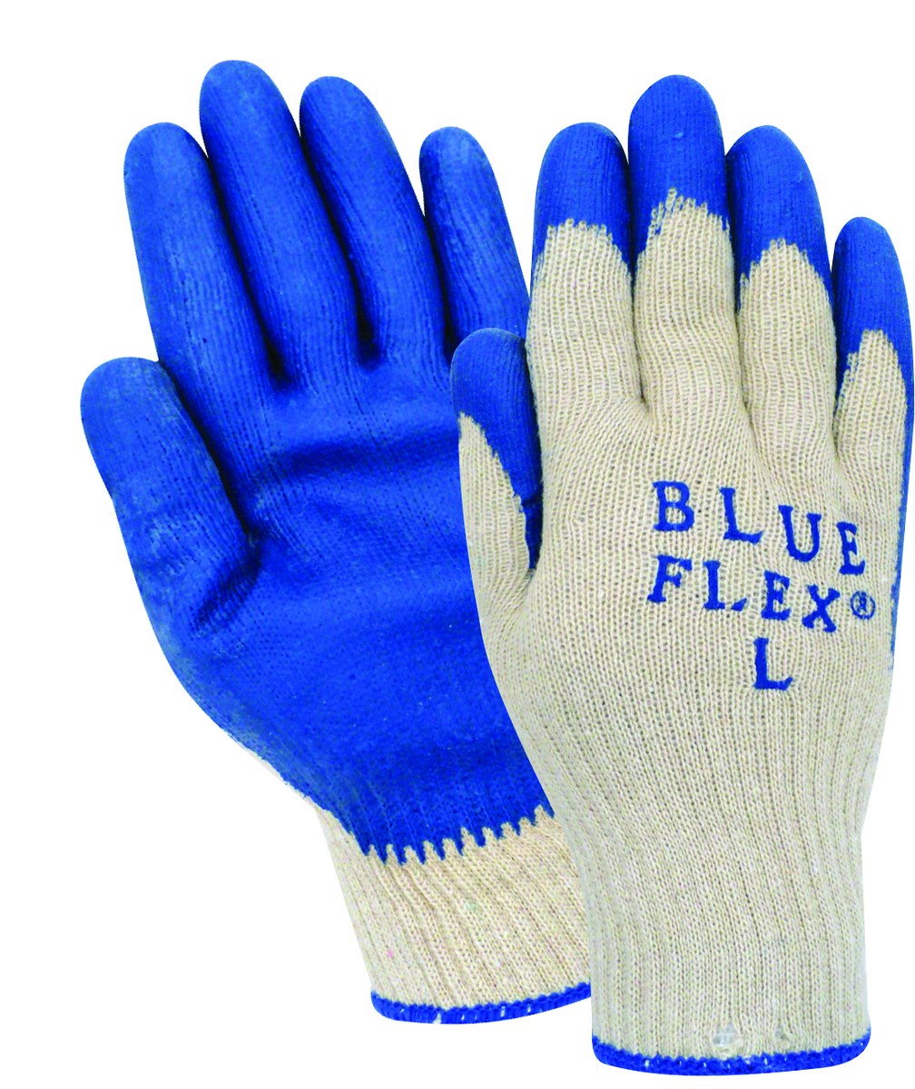 Red Steer Blueflex A377 Blue/White Large Cotton/Polyester Work Gloves - Rubber Palm Only Coating - A377-L