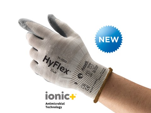 Ansell Hyflex 11-100 Gray 10 X-Static Work Gloves - Nitrile Foam Palm Only Coating - 205593