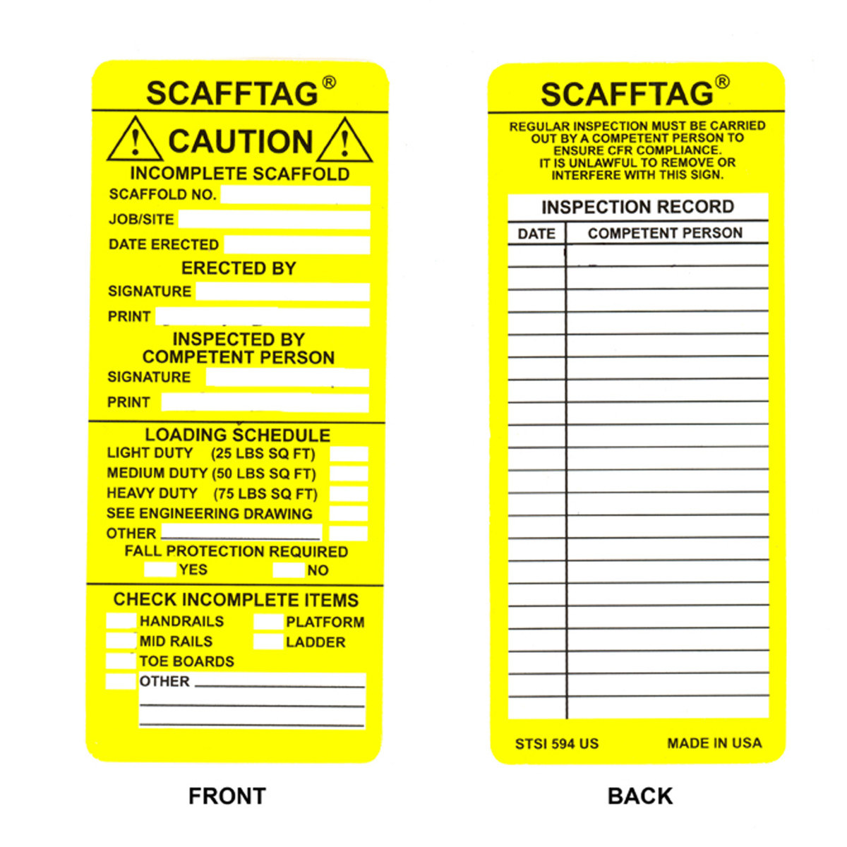 NEW Scafftag Scaffold Standard Inspection Insert tags x 3