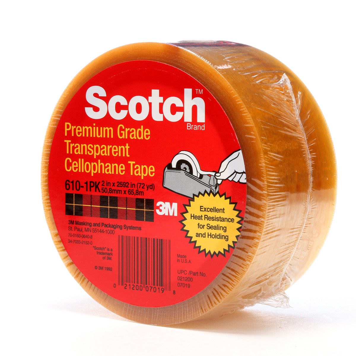 3M Scotch 610 Clear Heat Resistant Box Sealing Tape - 2 in Width x 72 yd Length - 2.3 mil Thick - 07019