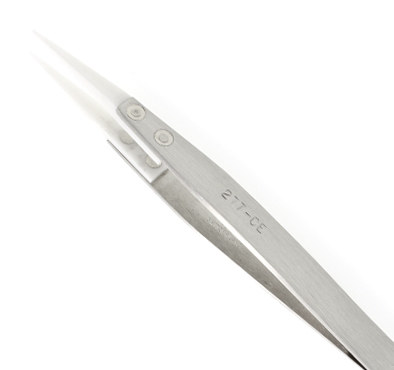 Excelta Three Star Utility Tweezers - Ceramic Straight Fine Tip - 5 in Length - 0.2 in Thick - 277-CE