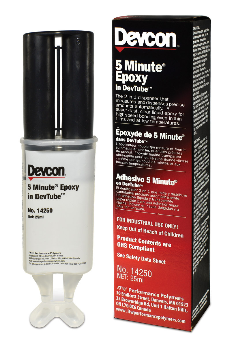 Devcon 5 Minute Amber Two-Part Epoxy Adhesive - Base & Accelerator (B/A) - 25 ml Dev-Tube - 14250