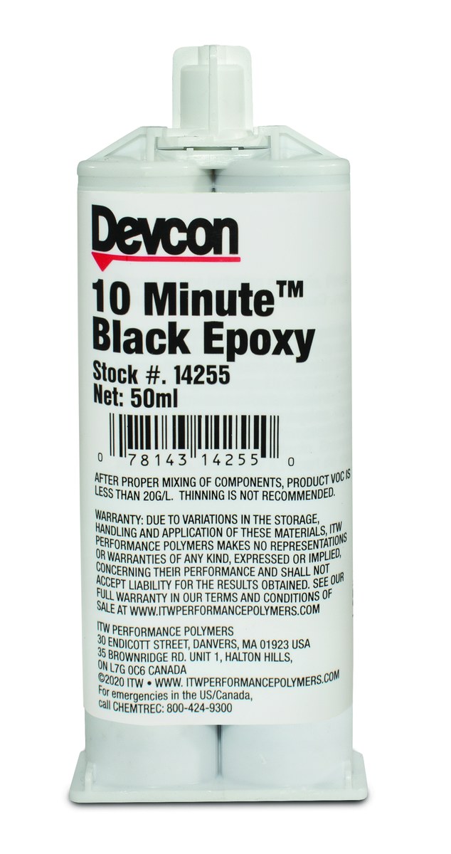Devcon 10 Minute Black Two-Part Epoxy Adhesive - Base & Accelerator (B/A) - 50 ml Cartridge - 14255
