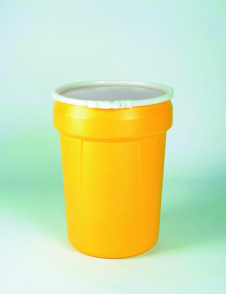 Eagle Yellow High Density Polyethylene 30 gal Spill Containment Drum - Plastic Lever-Lock - 28 1/2 in Height - 16 5/8 (Bottom) in, 21 1/8 (Top) in Overall Diameter - 048441-60713