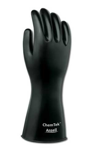 Ansell Chemtek 38-314 Black 8 Chemical-Resistant Gloves - 12 in Length - Rough Finish - 14 mil Thick - 189017