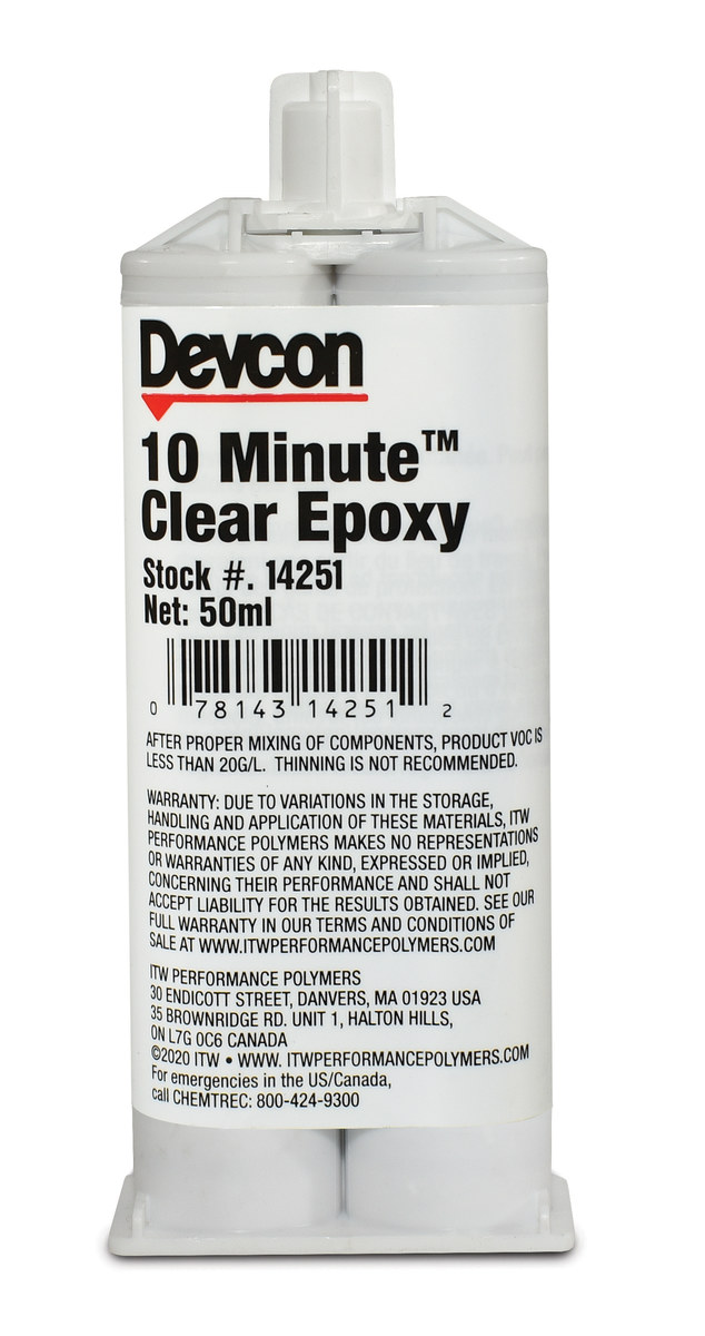 Devcon 10 Minute Clear Two-Part Epoxy Adhesive - Base & Accelerator (B/A) - 50 ml Cartridge - 14251