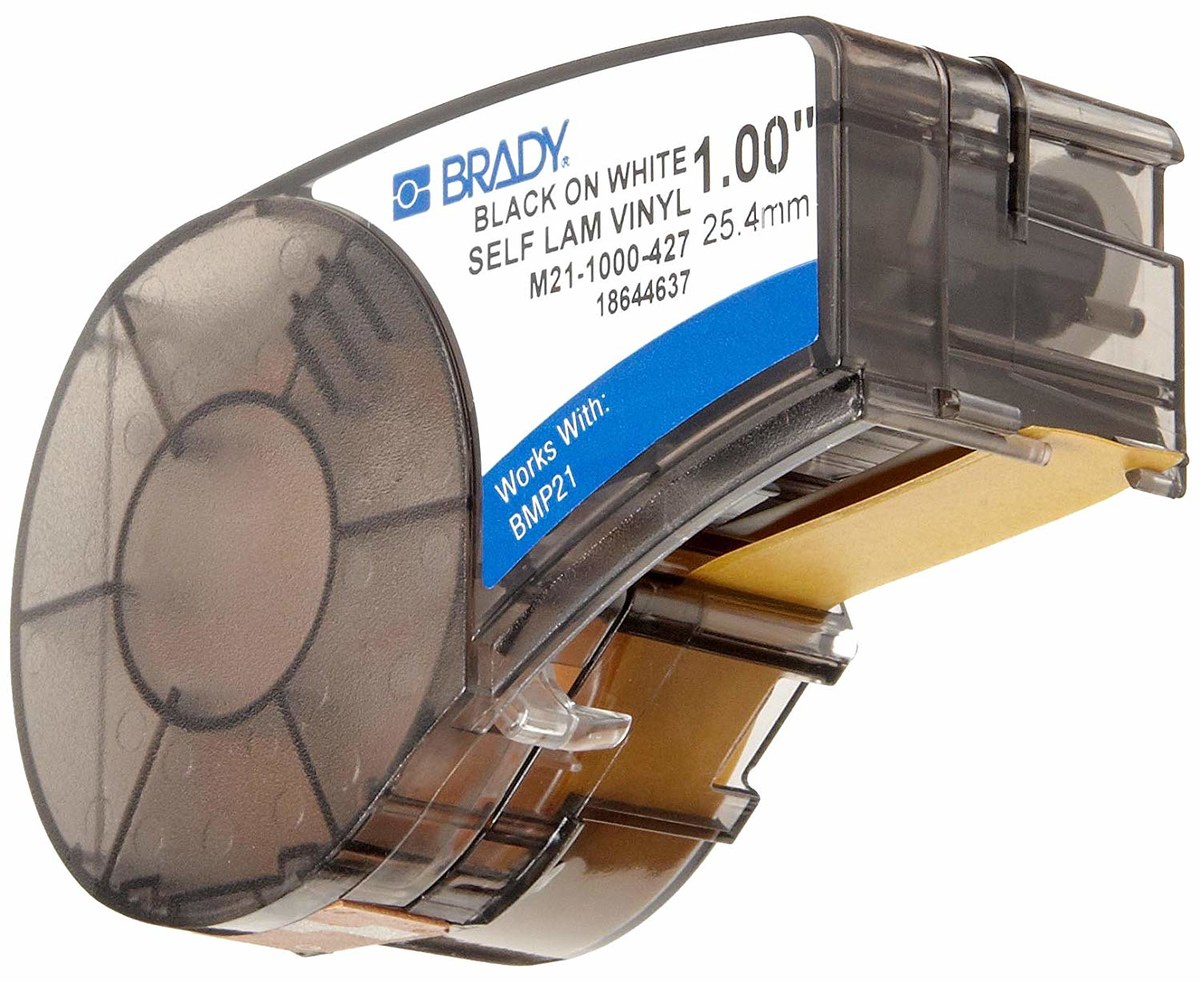 Brady M21-1000-427 Printer Label Cartridge - 1 in x 14 ft - Vinyl - Black on White - B-427 - 89998