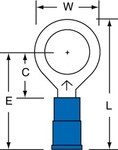 image of 3M Scotchlok MNG14-38RX Blue Butted Nylon Butted Ring Terminal - 1.14 in Length - 0.56 in0.56 in Wide - 0.09 in Inside Diameter - 3/8 in Stud - 58968