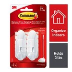 image of 3M Command 17068ES White Wire Hooks - 1.2 in Width x 3.16 in Length