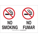 image of Brady B-555 Aluminum Rectangle White No Smoking Sign - 14 in Width x 10 in Height - Language English / Spanish - 122347