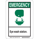 image of Brady B-302 Polyester Rectangle White Eyewash Sign - 10 in Width x 14 in Height - Laminated - 45158
